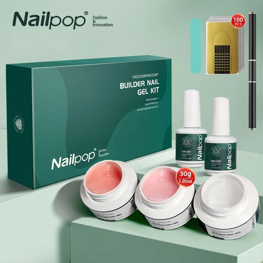 3-color builder nail gel kit clear nude pink 30g – NailPop Elite