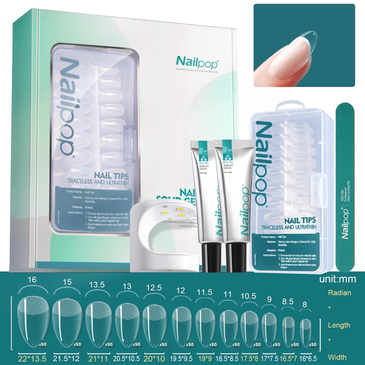 NailPop Nail Tips and Glue Gel Kit – Fast Nail Extension Set with UV Lamp | NailPop Elite