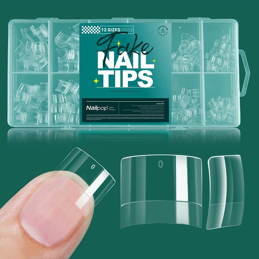 NailPop Short Nail Tips – 600PCS Half Cover Extra Short Square Soft Gel Pre-Shaped Clear False Nails | NailPop Elite