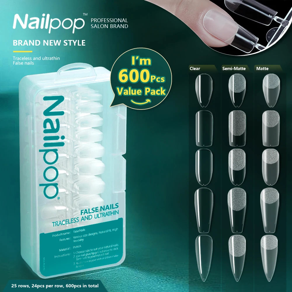 NailPop 600PCS PRO Fake Nails – Full Cover Acrylic Nail Tips | NailPop Elite