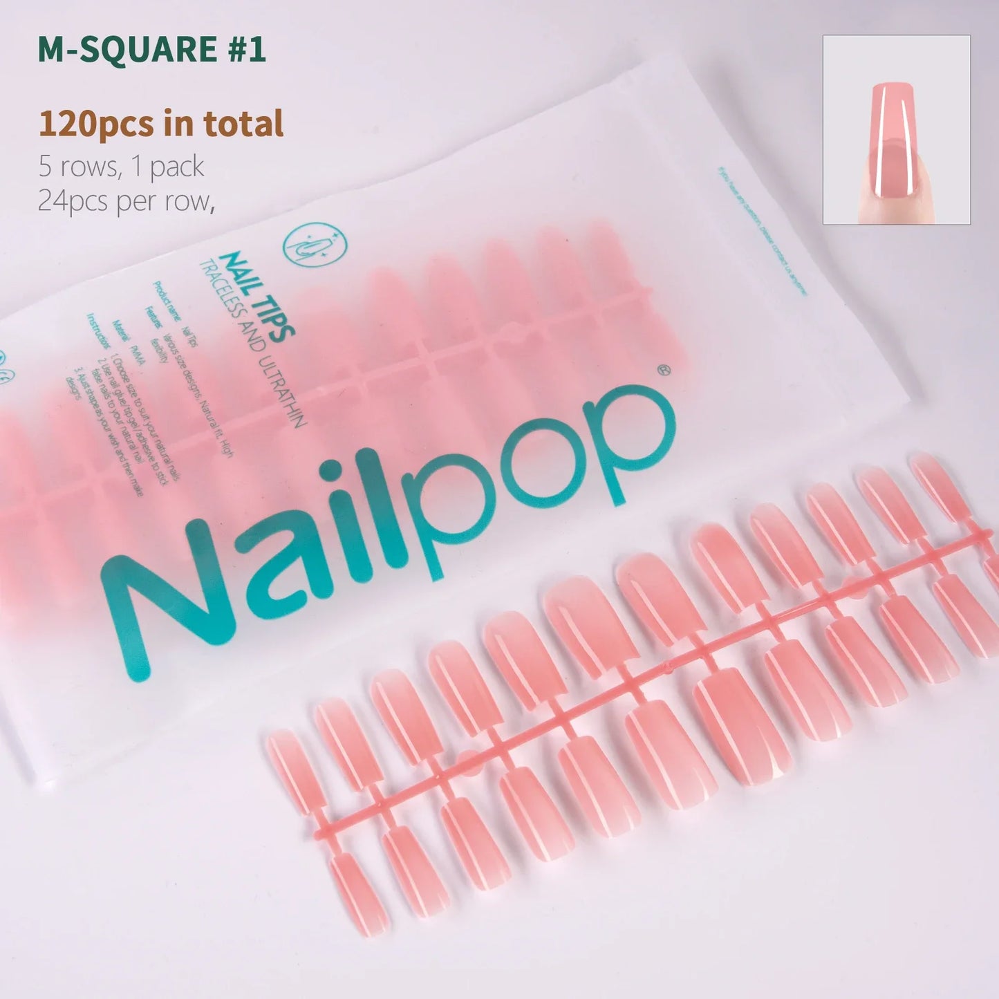 NailPop N64 Artificial Nail Extensions – Nude Soft Gel Coffin, Almond & Square Styles | NailPop Elite