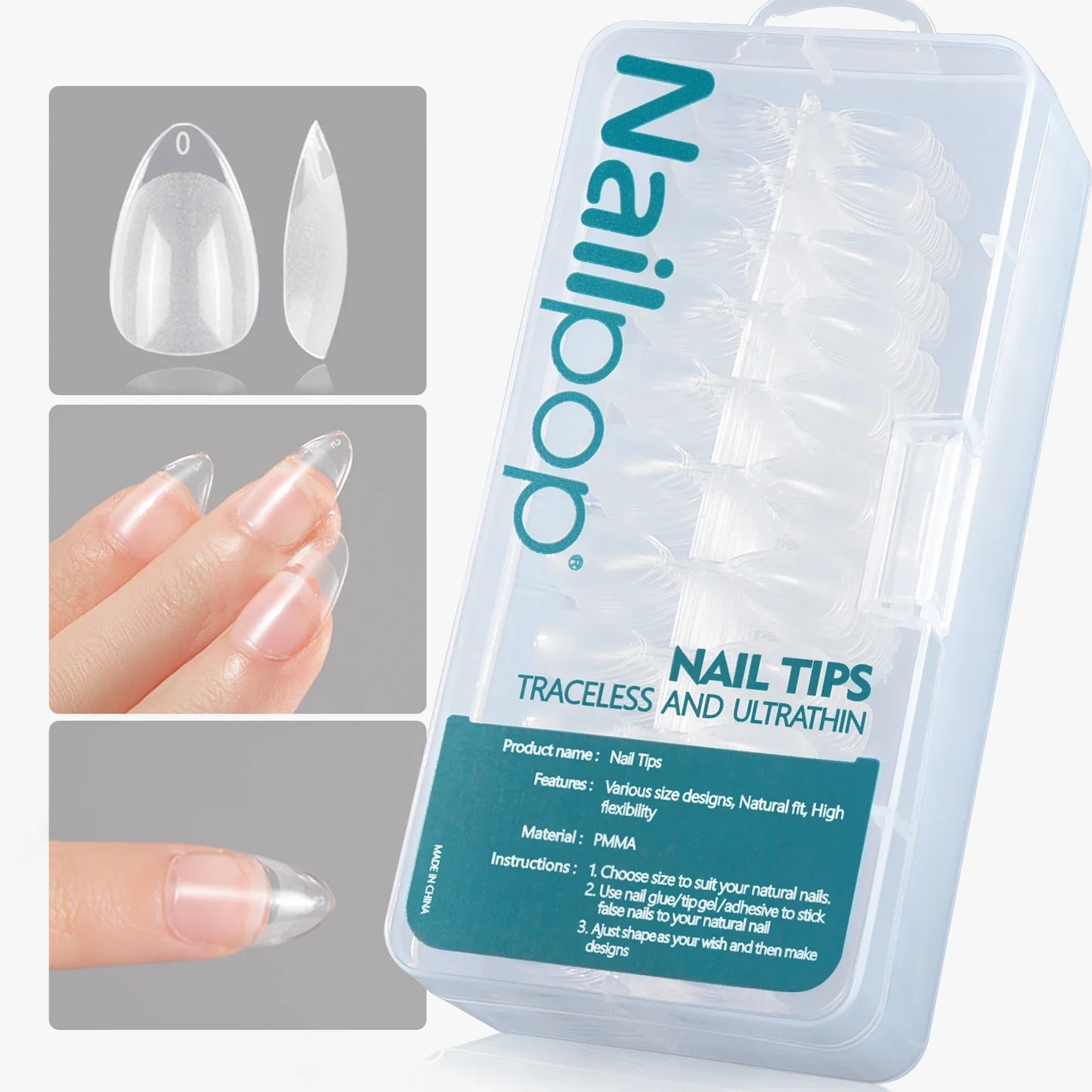 120/600pcs Nail Tips – Extra Short Almond, Coffin & Square Styles | NailPop Elite